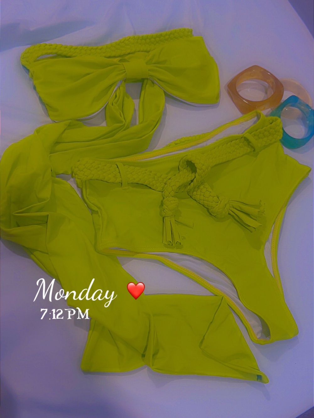 Neon Yellow Braided Strap Two-Piece Bikini Set